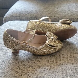 Kids Shoes Size 2 with Bow Velcro Strap Gold Glitter By Pandaninja